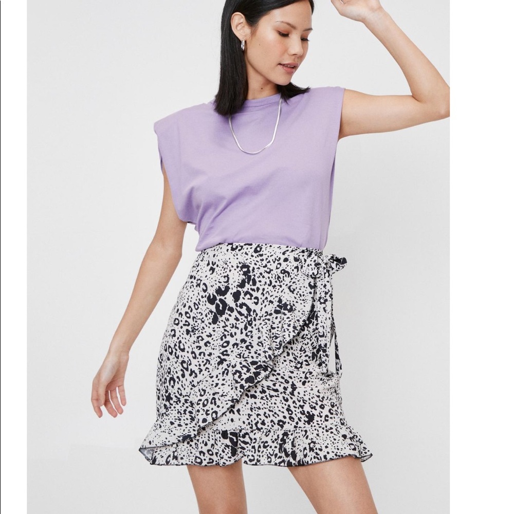 Nasty Gal Leopard Bow Tie Closure Wrap Mini Skirt